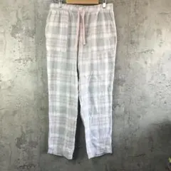 Y5542古着　チェックパンツ　パジャマパンツ　グレー　ピンク　白