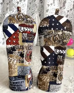 ビンテージ赤&黒柄UT用2本セット❣️ゴルフヘッドカバー⛳️ハンドメイド
