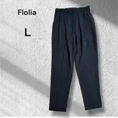 Flolia◆テーパードパンツ　薄手生地　ネイビー プリーツパンツ　Lサイズ
