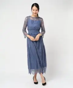 【ドリードール】シアーレース ウエストシャーリングギャザー ワンピースドレス