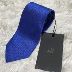 未使用タグ付き　dunhill ダンヒル ネクタイ　ロゴ　総柄　ブルー　光沢