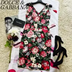【美品】DOLCEu0026GABBANA 総柄ワンピース 花柄 ノースリーブ 38