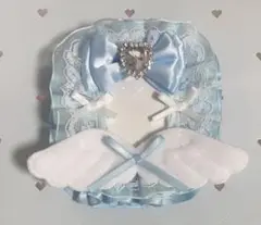 【現品】 硬質ケースデコ 証明写真デコ IDフォトホルダー 水色 白 天使