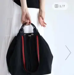 【美品】LASUD ラインテープ2WAY巾着トートバッグ 黒