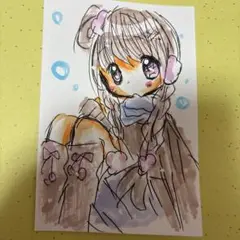 新作。手描きイラスト。ハガキサイズ。女の子