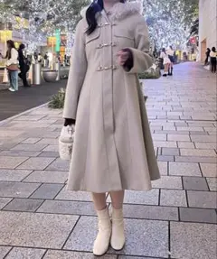 アプレジュール フェイクファーダッフルコート ピンクベージュ