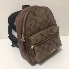 美品⭐︎【COACH】リュック★ PVCレザー レディース シグネチャー柄 茶色