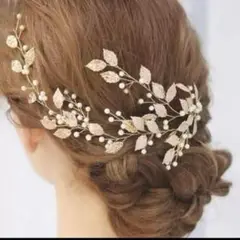 新品❣️結婚式 ヘッドドレス フラワーパール ゴールド 髪飾り　アクセサリー