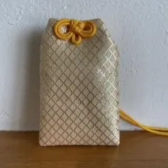 372.handmade 御守り袋　本格　金襴　桐生織物　繊細　菱文