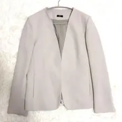 PLST　現行　ノーカラージャケット　洗える　グレージュ　L