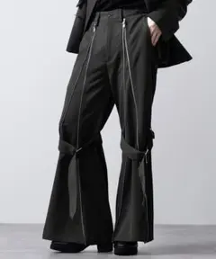 CLEL クレイル フロントジップ ボンテージパンツ チャコルグレー