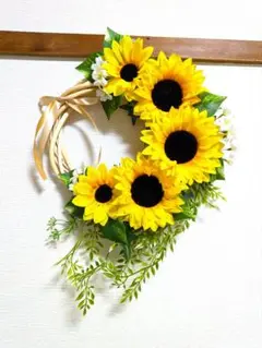 大特価❤4.爽やかな大きいひまわりリース❤　玄関リース　造花