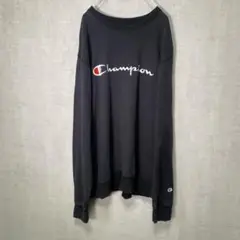 Champion ブラック ロゴ入り 長袖トレーナー L シンプル