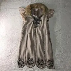 美品 グレースクラス ひざ丈 ワンピース ビジュー シルク 100% M