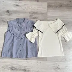 2枚まとめ売り♡GRL フリルノースリーブブラウス　FUNビッグカラー