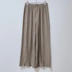 パンツ　ワイド　プリーツ　ウエストゴム　薄手　ストレッチ　オフィカジ　M