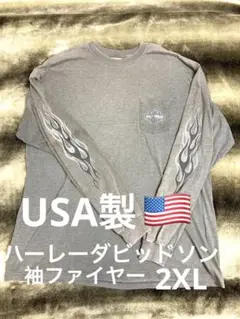 90s フレイムスカル バイカー ロンT 袖フレイムス XL rare］90's USA製 Harley-Davidson”ターコイズ フレイム”ロンT