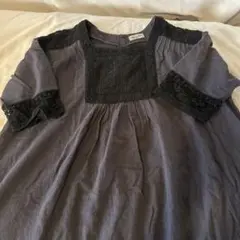 サマンサモスモス♡ダークグレー レース装飾 半袖ロングワンピース