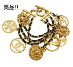 T1861 美品!! シャネル ココマーク 4連レザーチェーンブレスレット