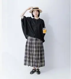 ウバソク バンドカラーW共地釦プルオーバーブラウス 黒