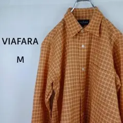 VIAFARA　長袖　シャツ　M　オレンジ　チェック柄　ウール100％