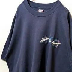 USA製 スクリーンスターズ AXΩロゴ刺繍 Tシャツネイビー紺色2XL古着