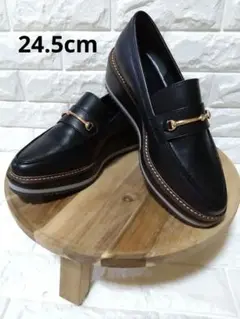 【新品】EVOL イーボル　ビットローファー 厚底 黒 レディース　24.5cm
