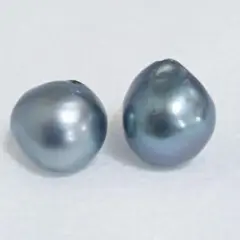 5548●大珠２粒セット　美品　片穴粒売！ナチュラルコバルトブルー天然あこや真珠