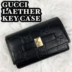 美品✨GUCCI レザー キーケース 6連 インターロッキング リボン 黒