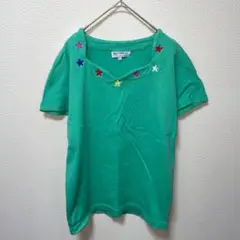 luv tricot Tシャツ　グリーン　星　刺繍　カジュアル　42　L〜LL