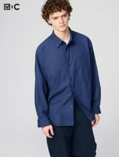 UNIQLO：C ブロードオーバーサイズシャツ L ブルー ユニクロシー