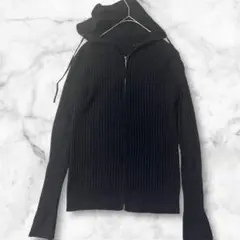 ニットパーカー　リブ編み　M　L　ブラック　黒