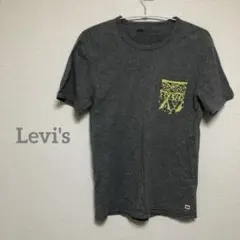 【リーバイス】 グレー Tシャツ M 古着　薄手　ポケット　イエローb175