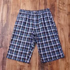 チェック柄イージーハーフパンツ メンズ Lサイズ ブルー系チェック QG1