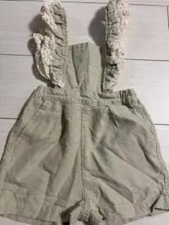 プティマイン グリーン フリル付きオーバーオール 80cm