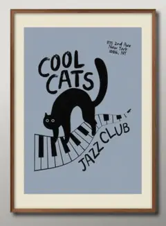 15892■ポスター アート 絵画『猫　ネコ　ジャズ　ピアノ』A3 マット紙