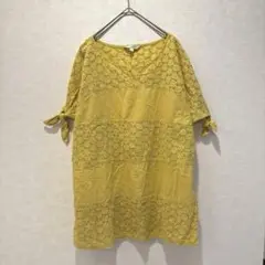 ON LOVE OFF イエロー　レース編みチュニック 半袖 Lサイズ