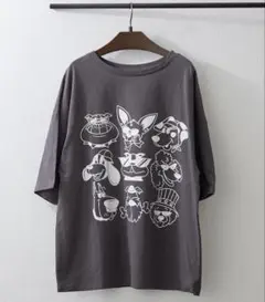 新品　おもしろい　犬イラストTシャツ　綿100% チャコール