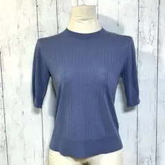 【美品】7-ID concept グレーブルー 半袖リブニット【F】シンプル