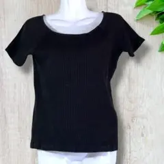2524　UNIQLO　リブ編み　ブラック　半袖　Tシャツ　レディース　【M】