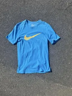 90s 00s nike tシャツ ブルー デカロゴ ギザロゴ y2k 短丈