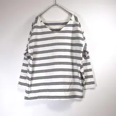 【ユニクロ】Ｖネック　ボーダーカットソー　八分丈　トップス　Lサイズ