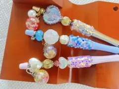 33 カスタムボールペン　3本セット　ハンドメイド　ガラスドームチャーム付き