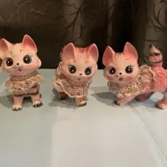 昭和レトロねこちゃん3匹セット　陶器ねこ置物