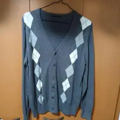 ユニクロ　アーガイル柄 グレー Vネックカーディガン　Lサイズ