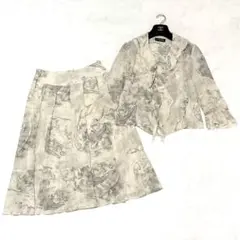 美品✨ ヒロココシノ　スカート セットアップ　総柄　フリル　シルク　38　上品
