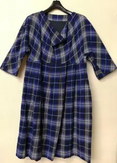 【クリーニング済】ハートHAAT イッセイ・ミヤケ ウールチェックチュニック青2