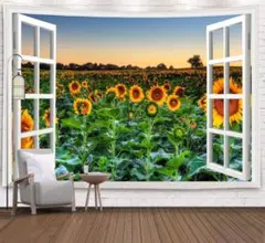 タペストリー 壁飾り 壁掛け装飾布 窓からのひまわりの絵柄 150ｘ130cm