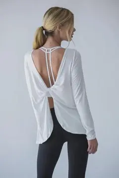 背中魅せ♡ バックノット長袖Tシャツ♪白 カットソー ロンT ヨガウェア L