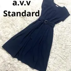 アーベーベー　スタンダード　ネイビー ベルト付き 半袖ワンピース　Aライン